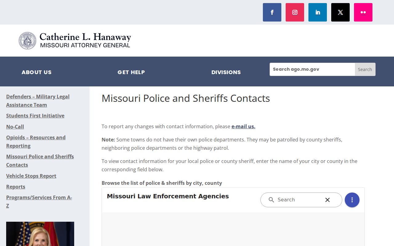 Missouri Attorney General law enforcement contact directory