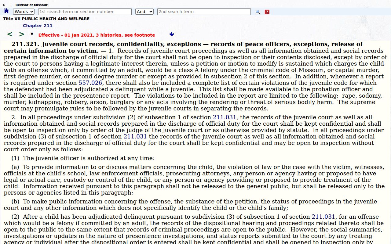 Missouri juvenile confidentiality statute